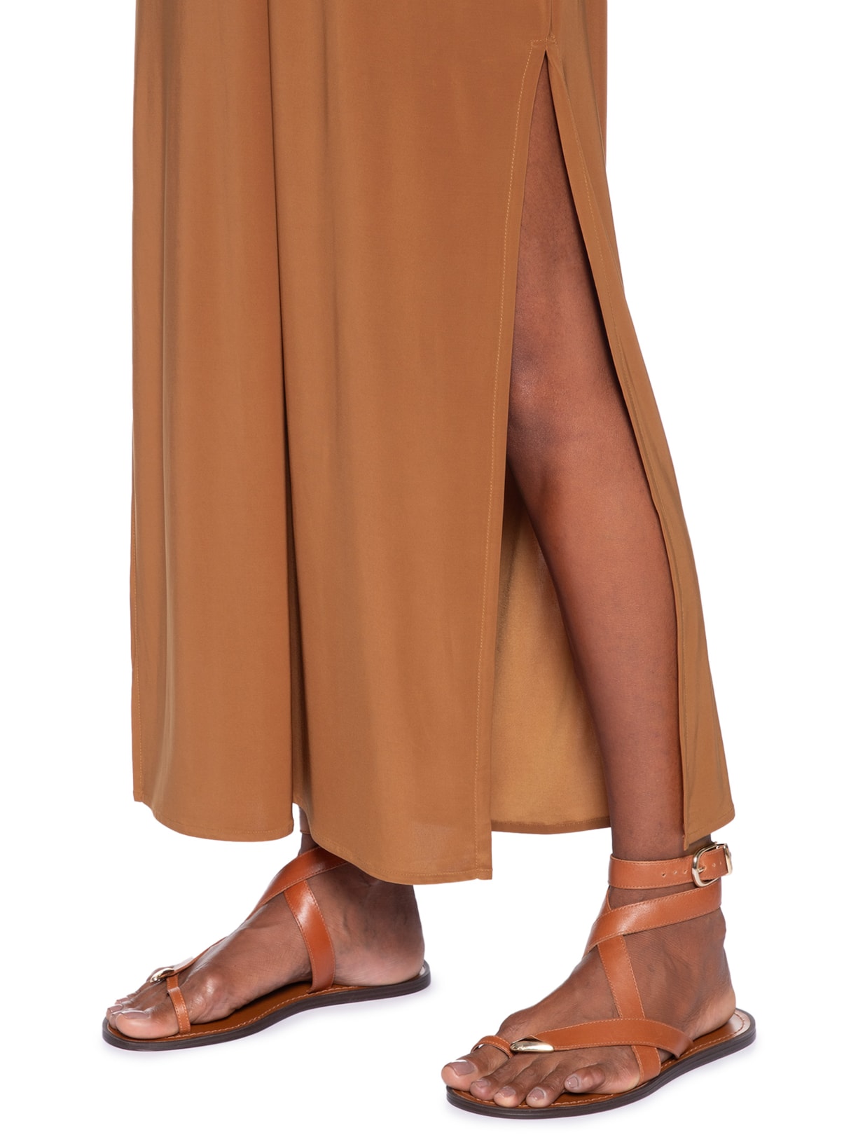 Vestido Midi Reto Jersey Marrom Animale