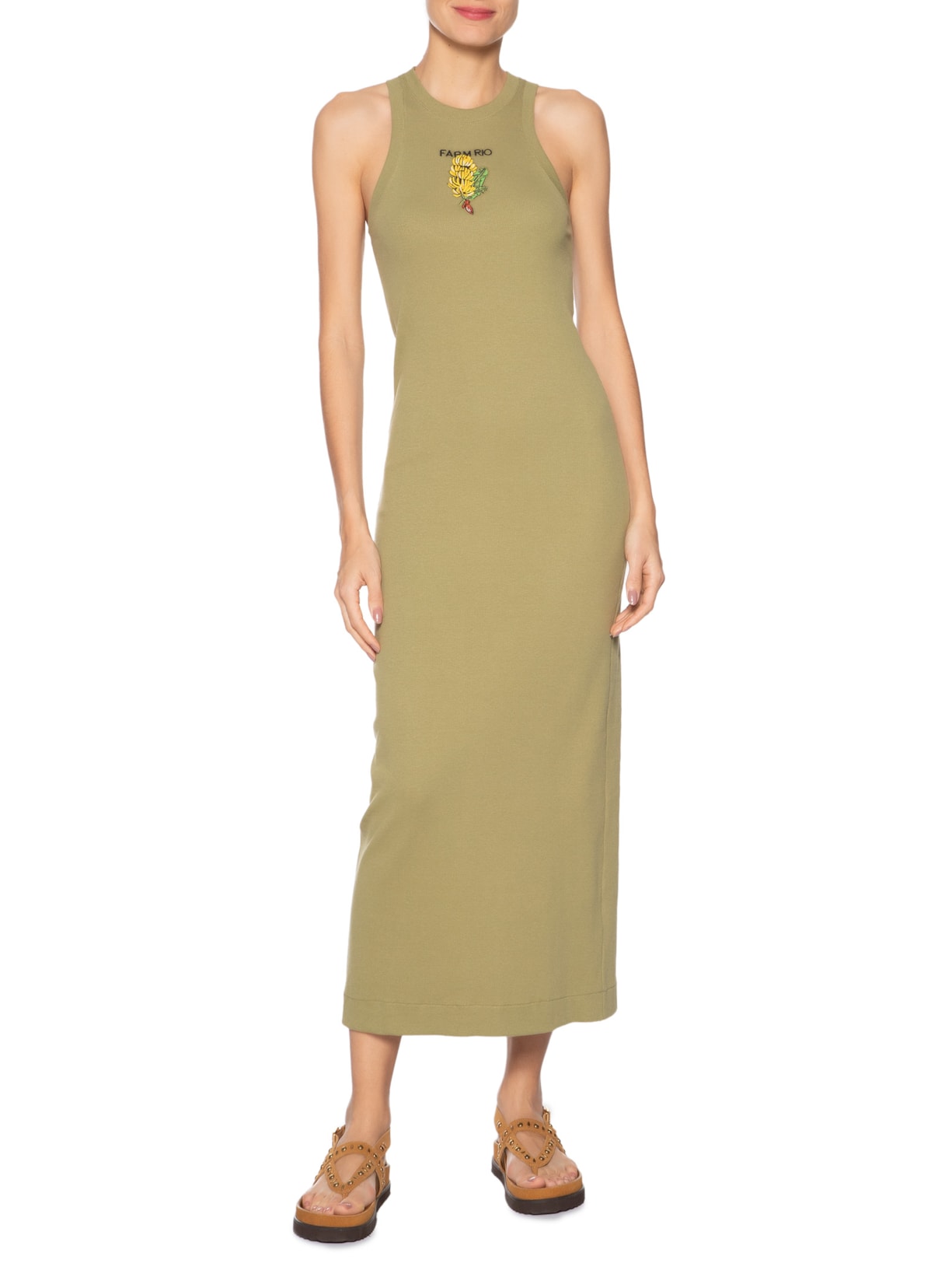 Vestido Midi Rib Cacho De Banana Verde Farm