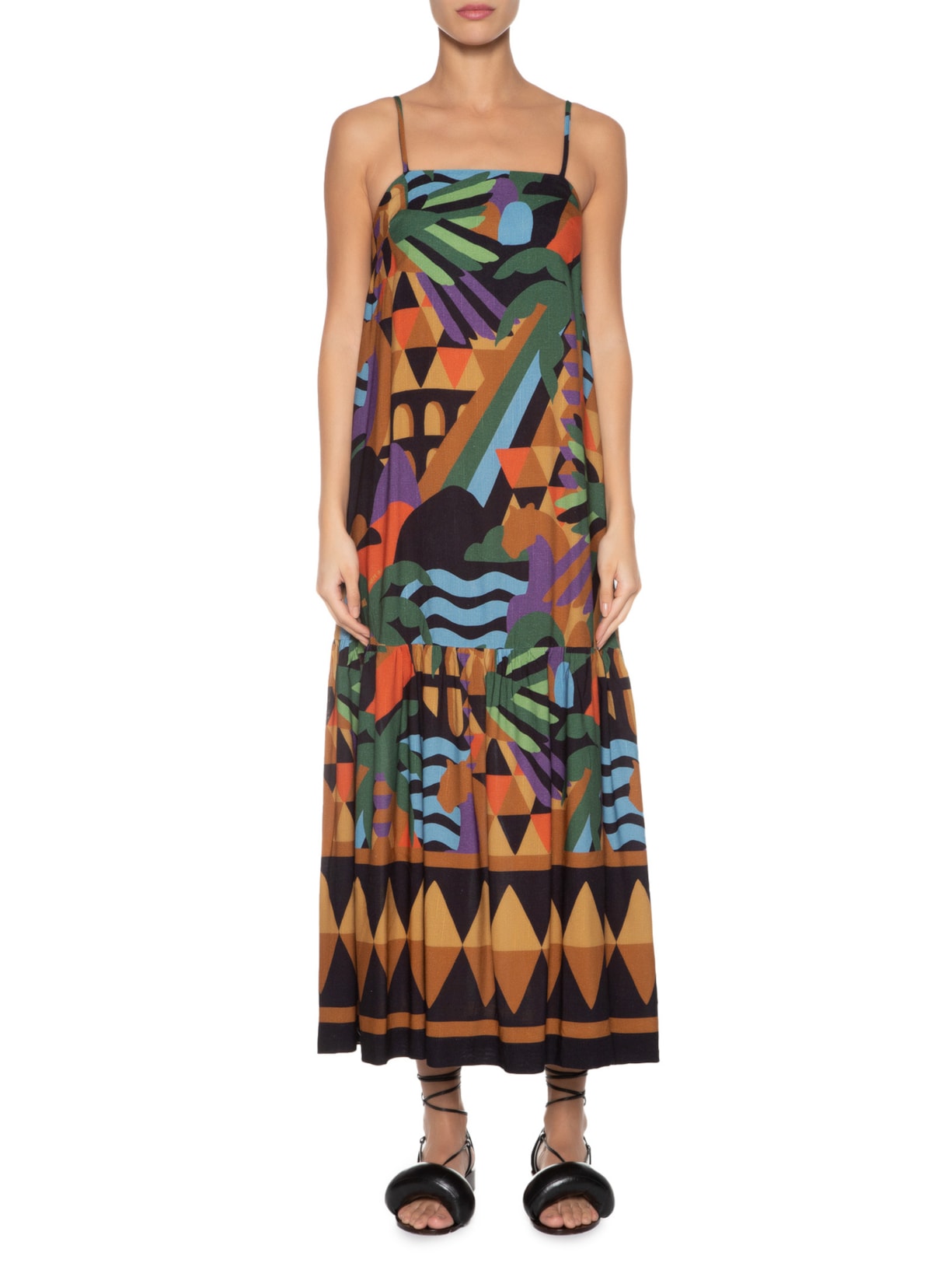 Vestido Midi Rio Gráfico Preto Farm