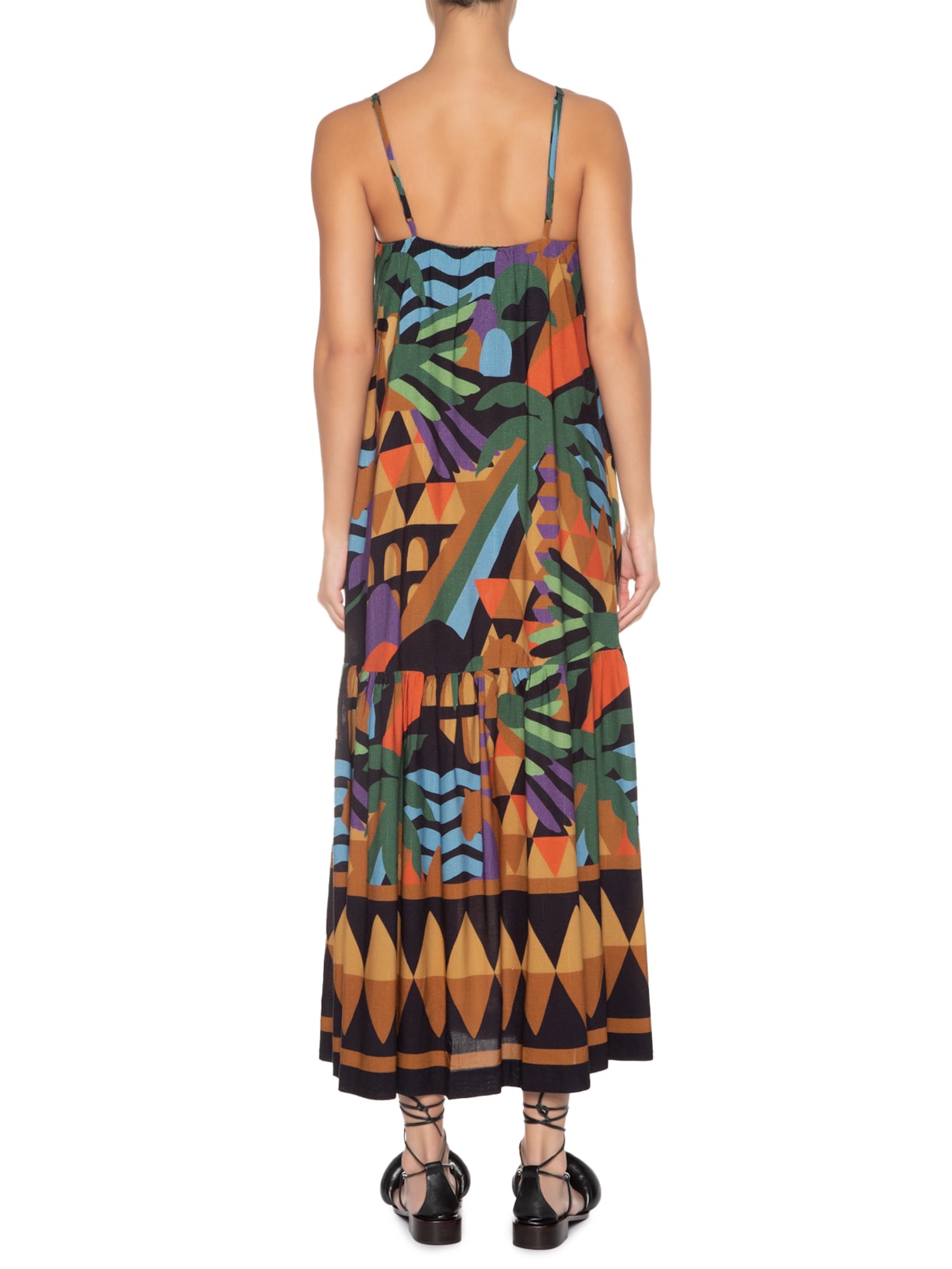 Vestido Midi Rio Gráfico Preto Farm