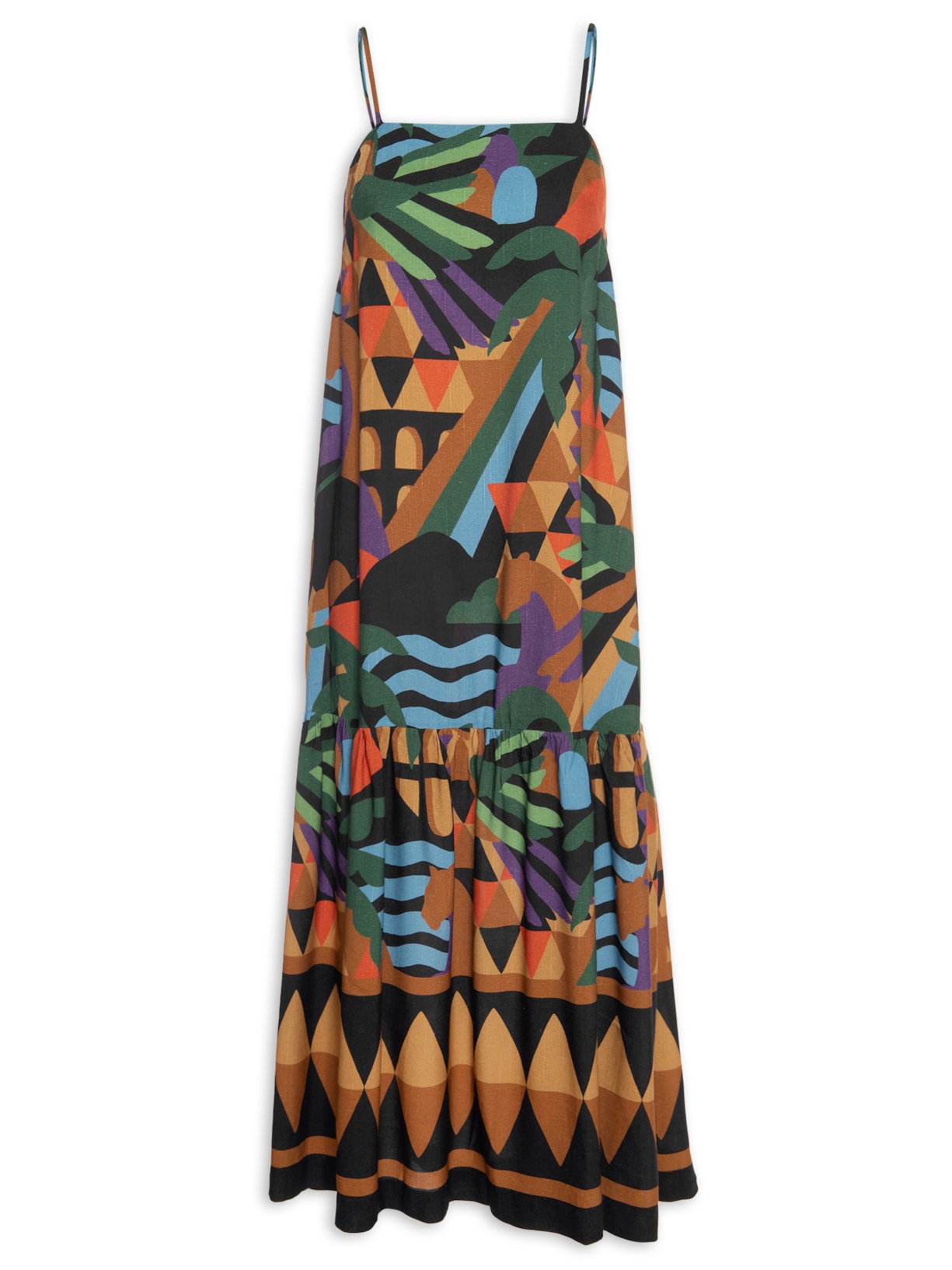 Vestido Midi Rio Gráfico Preto Farm