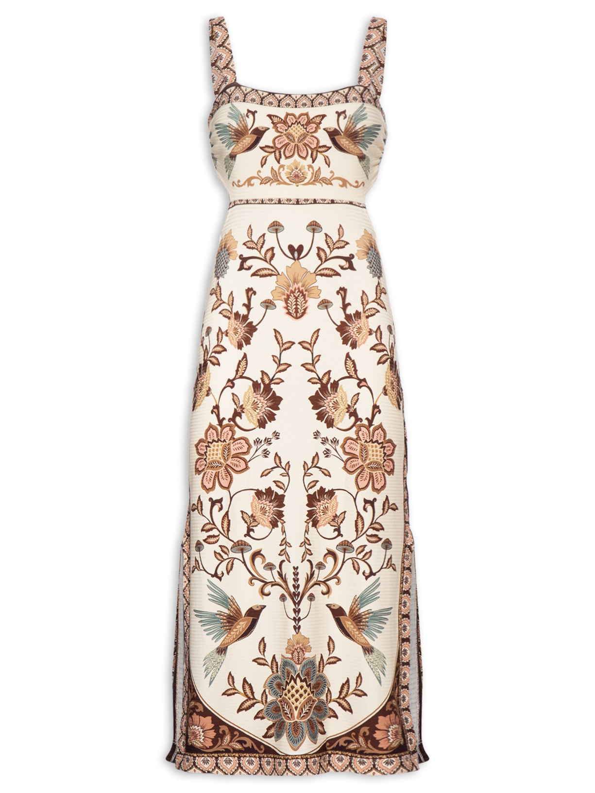 Vestido Midi Romance De Pássaro - Bege