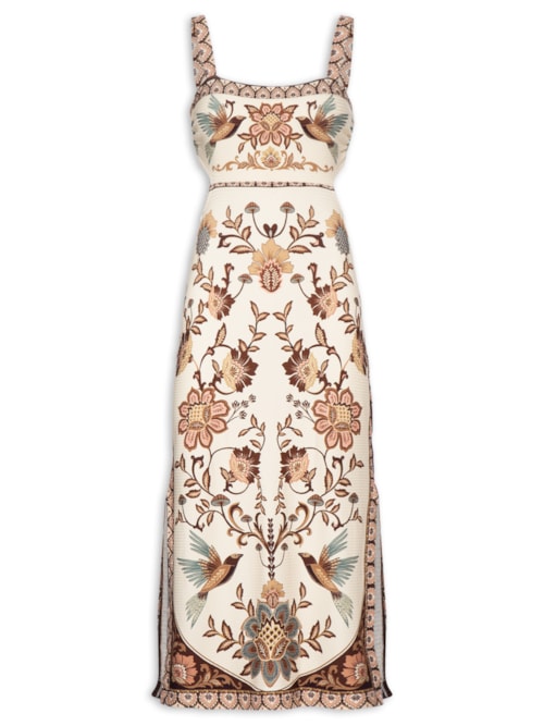 Vestido Midi Romance De Pássaro - Bege