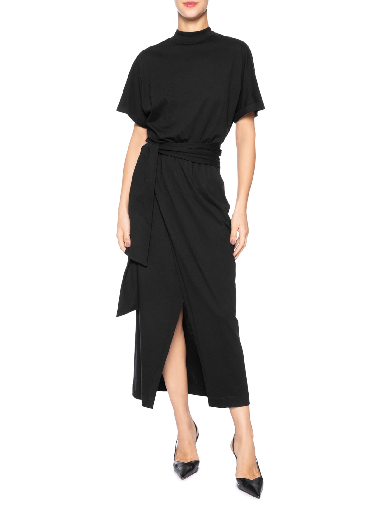 Vestido Midi Saia Transpassada Preto Animale