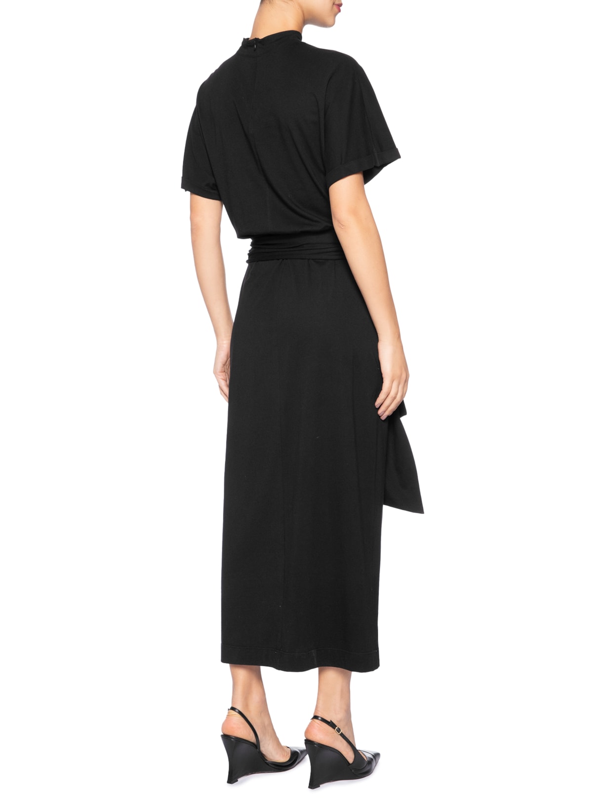 Vestido Midi Saia Transpassada Preto Animale