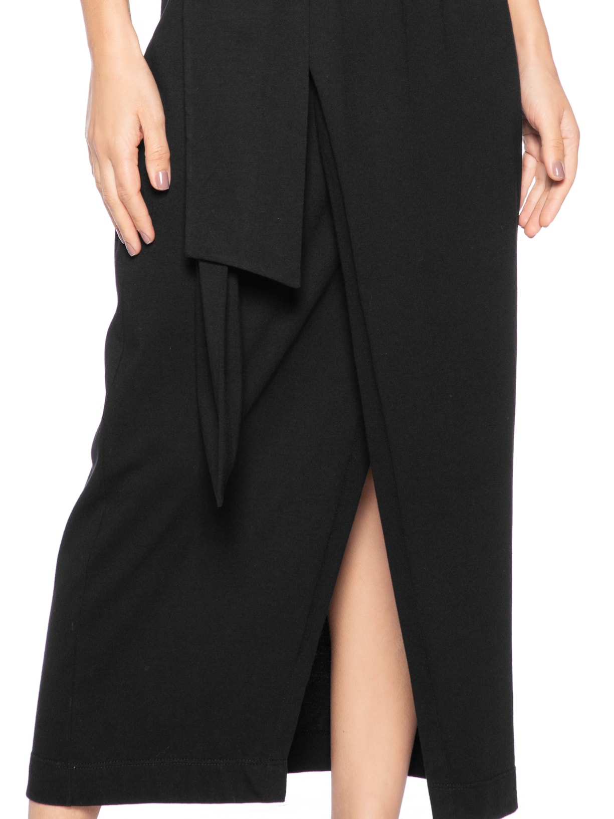 Vestido Midi Saia Transpassada Preto Animale