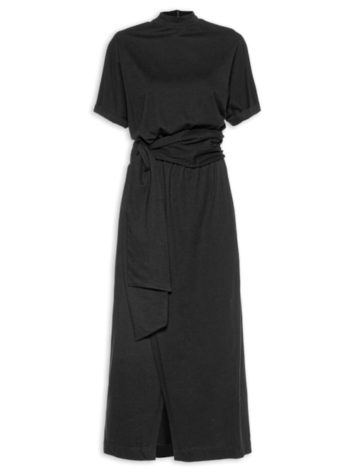 Vestido Midi Saia Transpassada - Preto