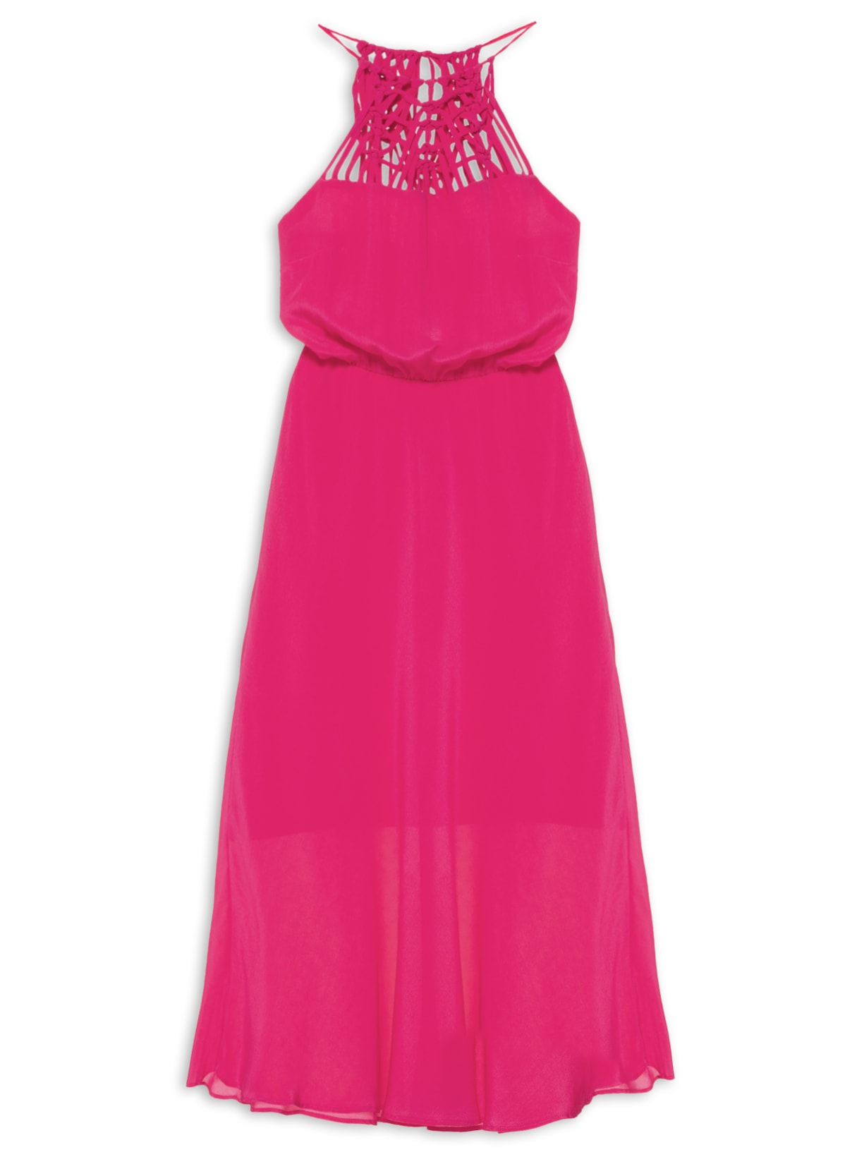 Vestido Midi Seda Pura Macramê Handmade - Rosa