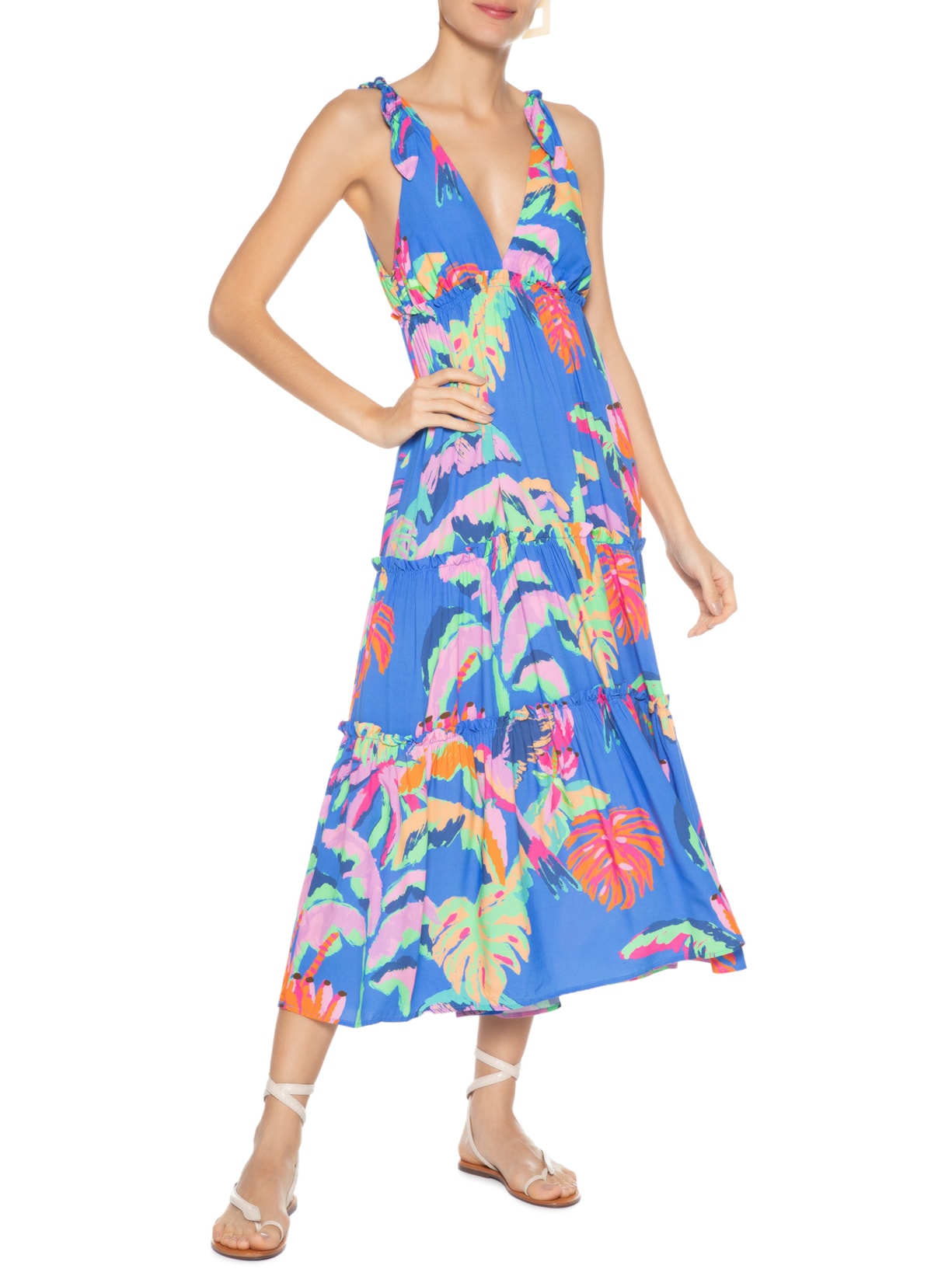 Vestido Midi Selva Pintada Azul Farm