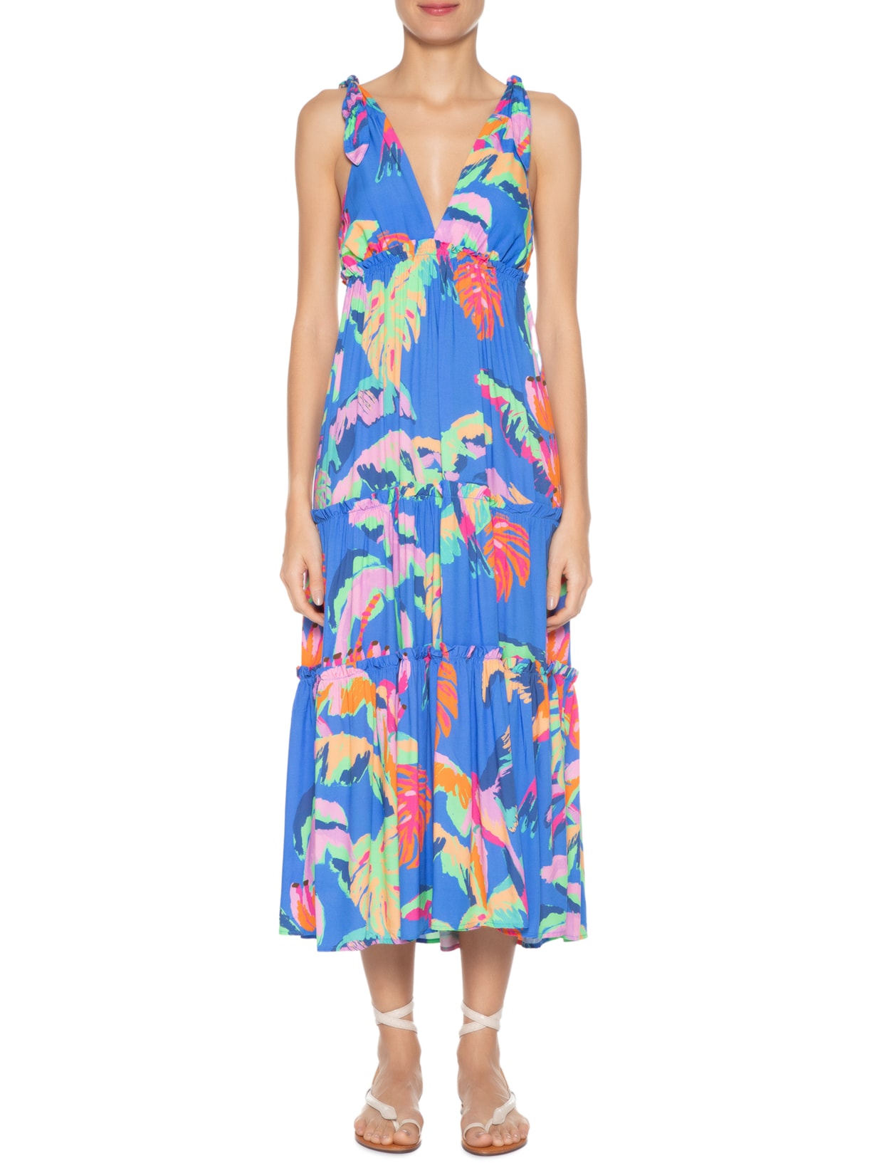 Vestido Midi Selva Pintada Azul Farm