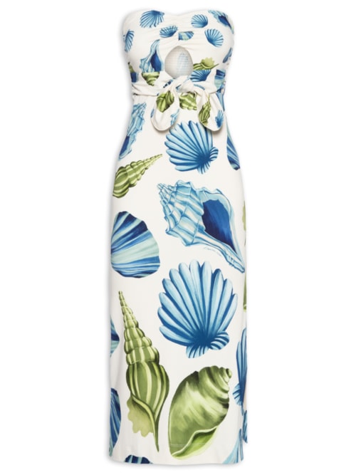 Vestido Midi Sem Alça Concha Litoral - Branco