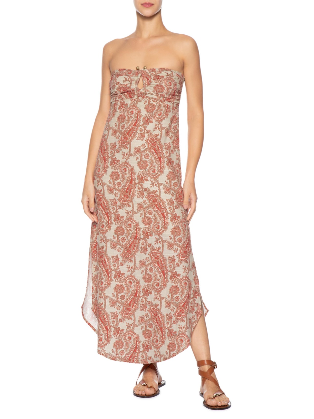 Vestido Midi Sem Alça Estampa Claire B Vermelho Maria Filó
