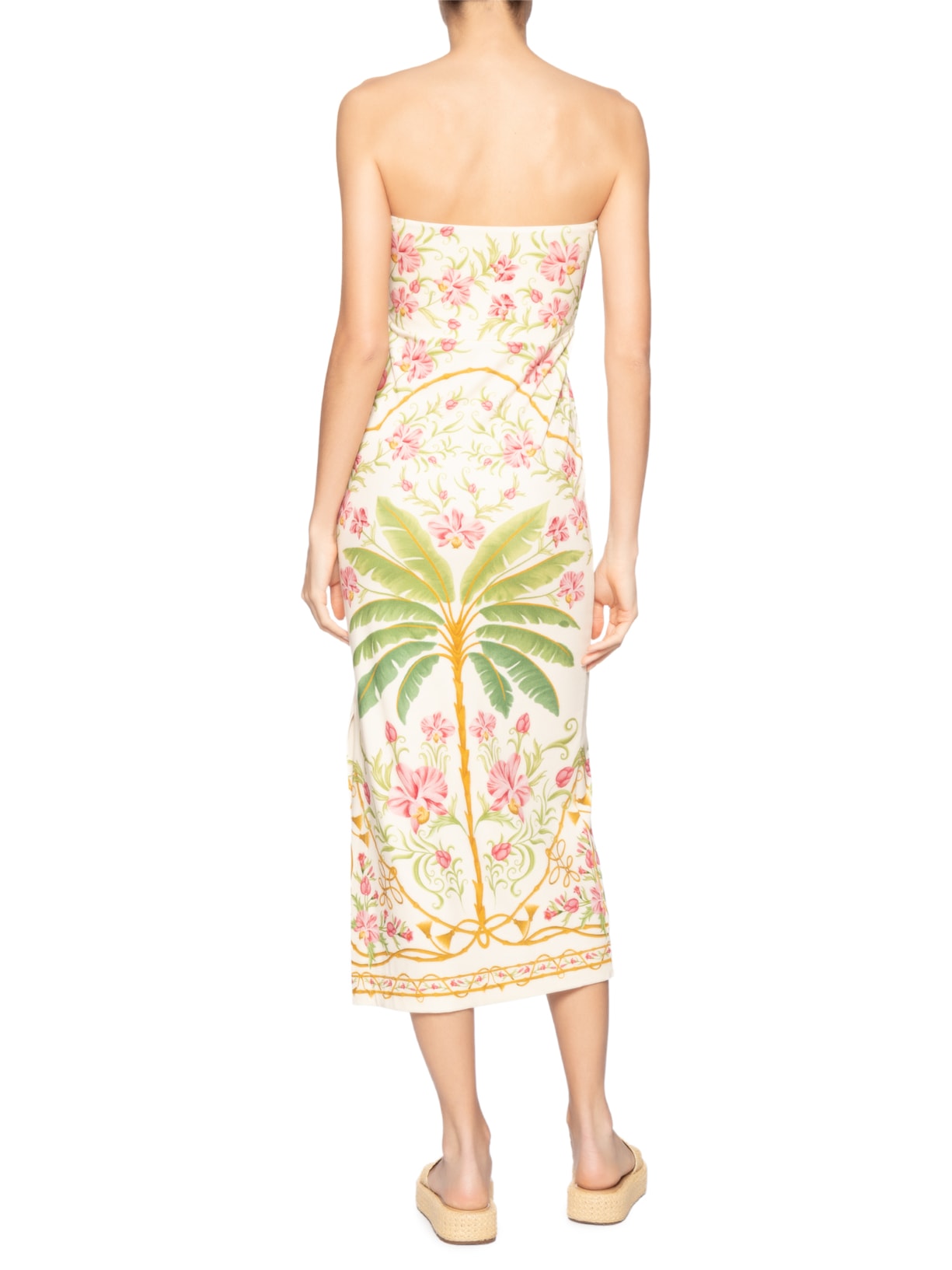 Vestido Midi Sem Alça Floral Nusa Off White Farm