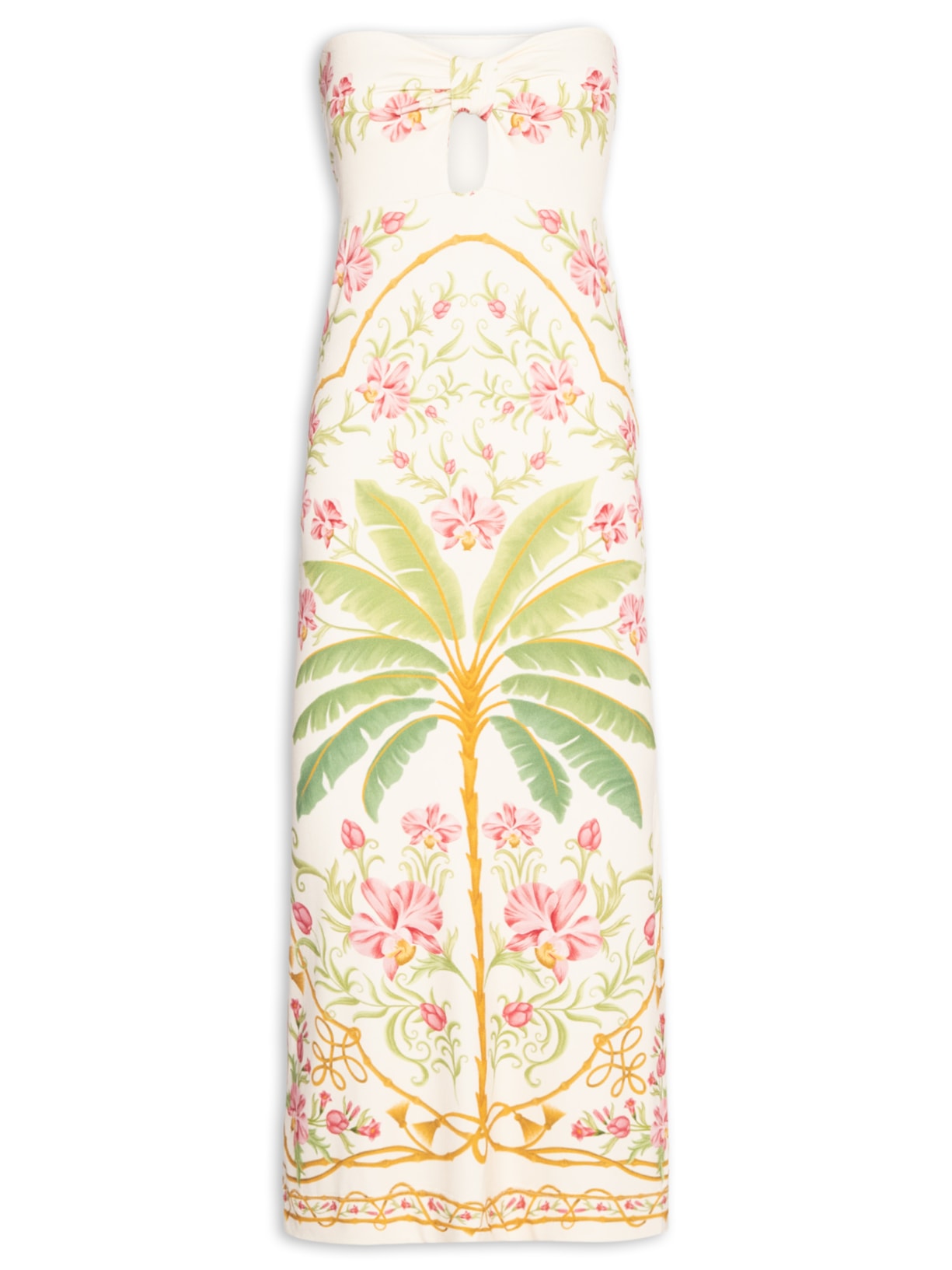 Vestido Midi Sem Alça Floral Nusa - Off White