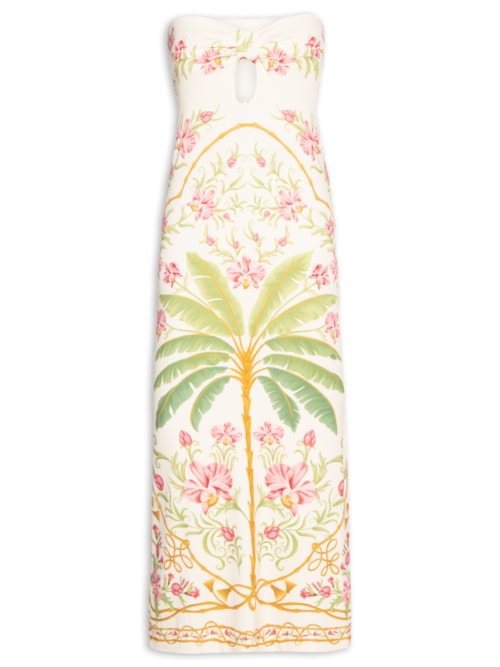 Vestido Midi Sem Alça Floral Nusa - Off White