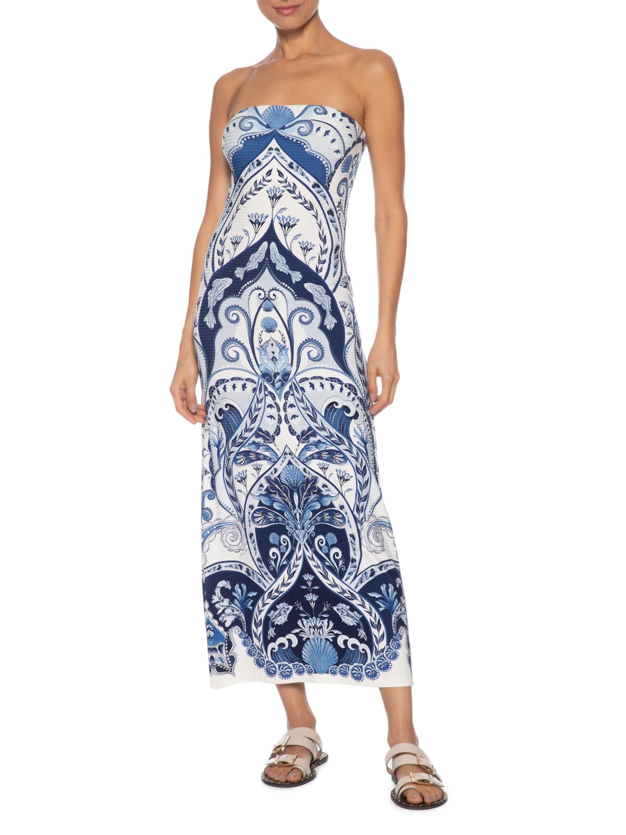 Vestido Midi Sem Alça Ondina Azul Farm