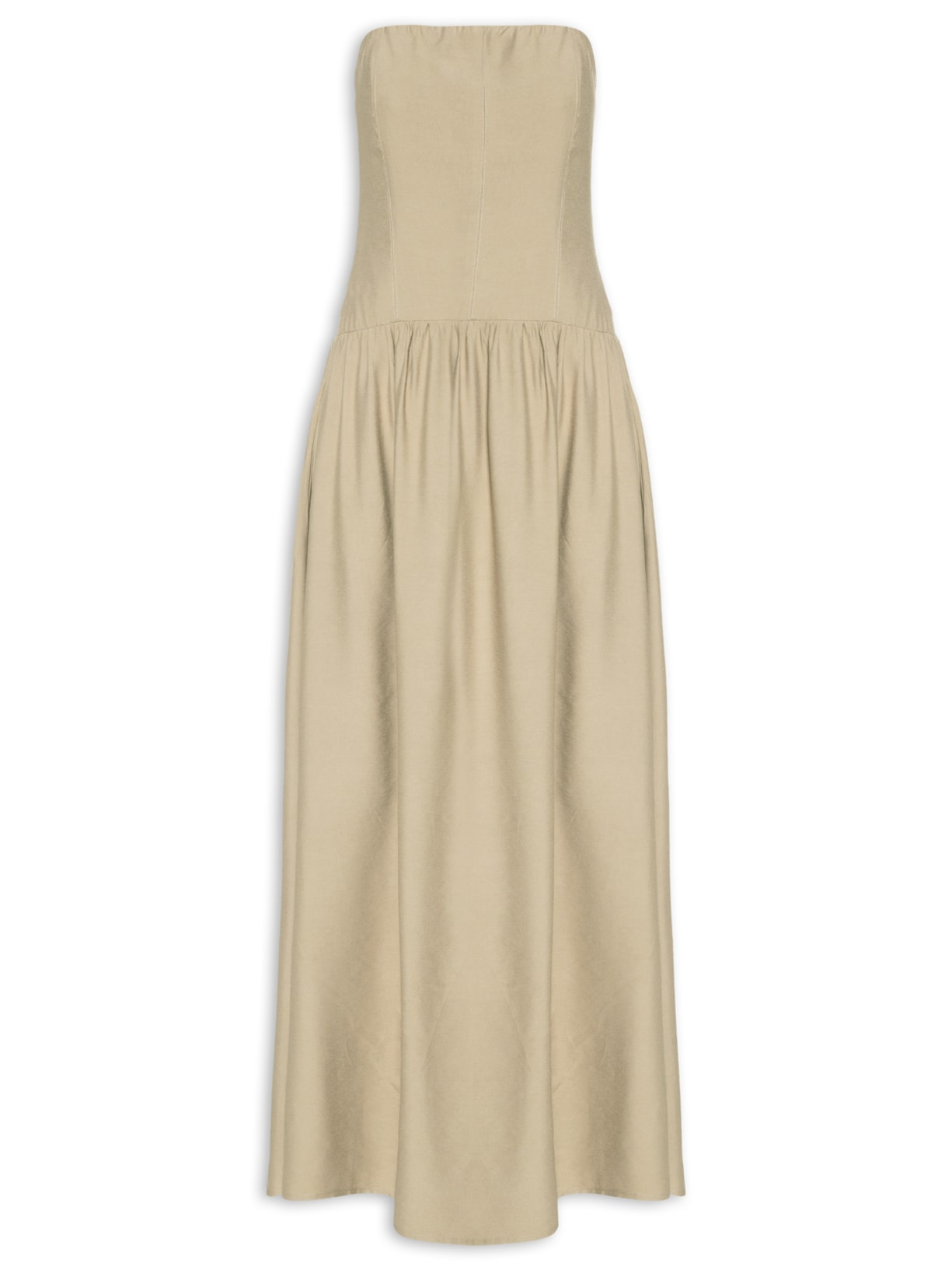 Vestido Midi Sem Manga - Bege