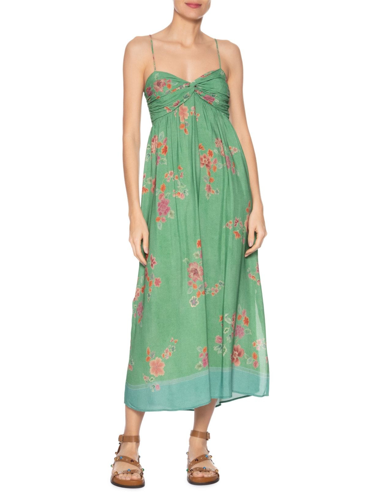 Vestido Midi Sem Manga Estampa Bliss Verde Maria Filó