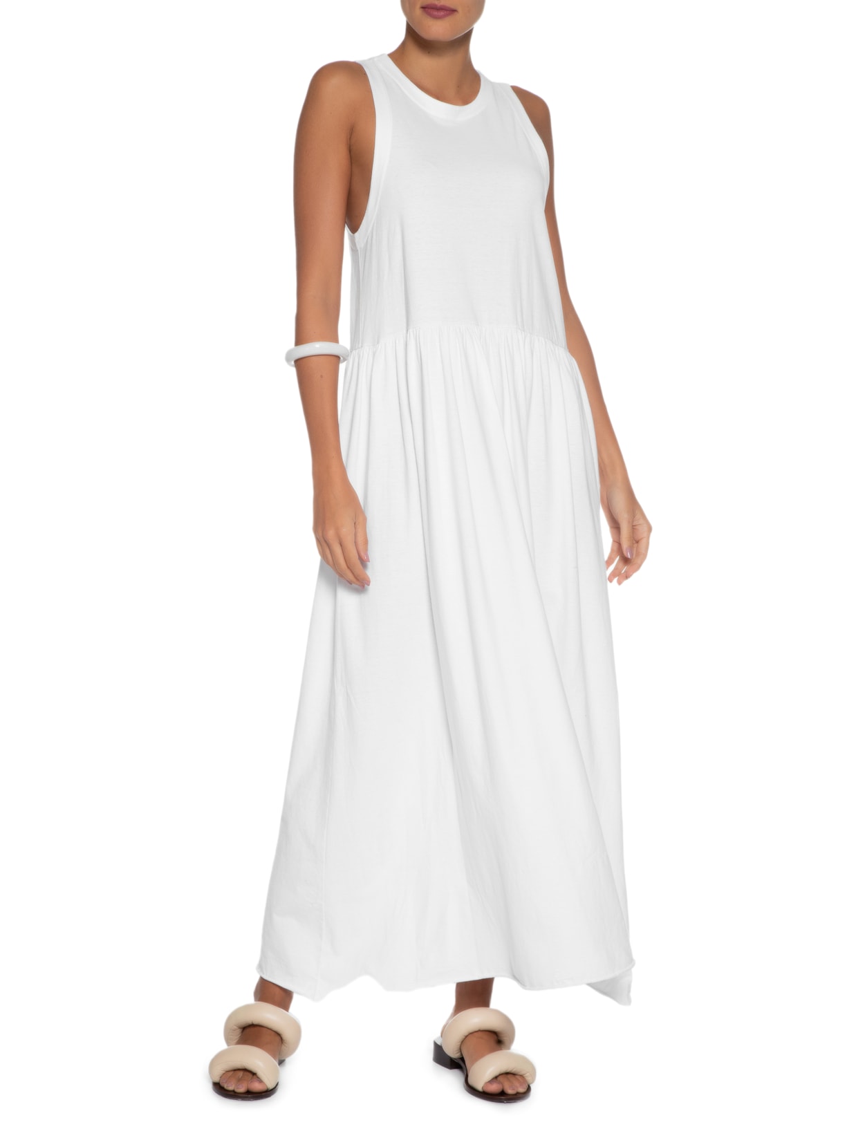 Vestido Midi Sleeveless Franzido Branco Osklen