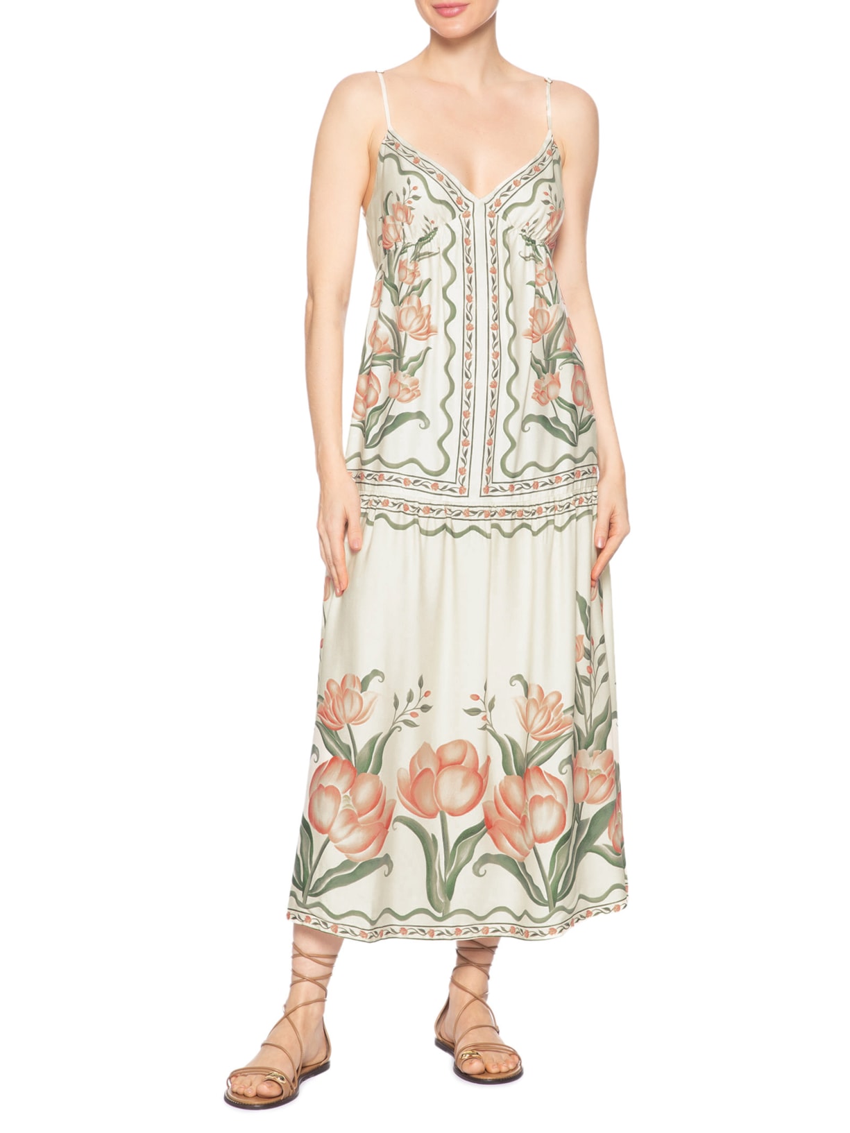 Vestido Midi Sonho De Tulipas Rosa Farm