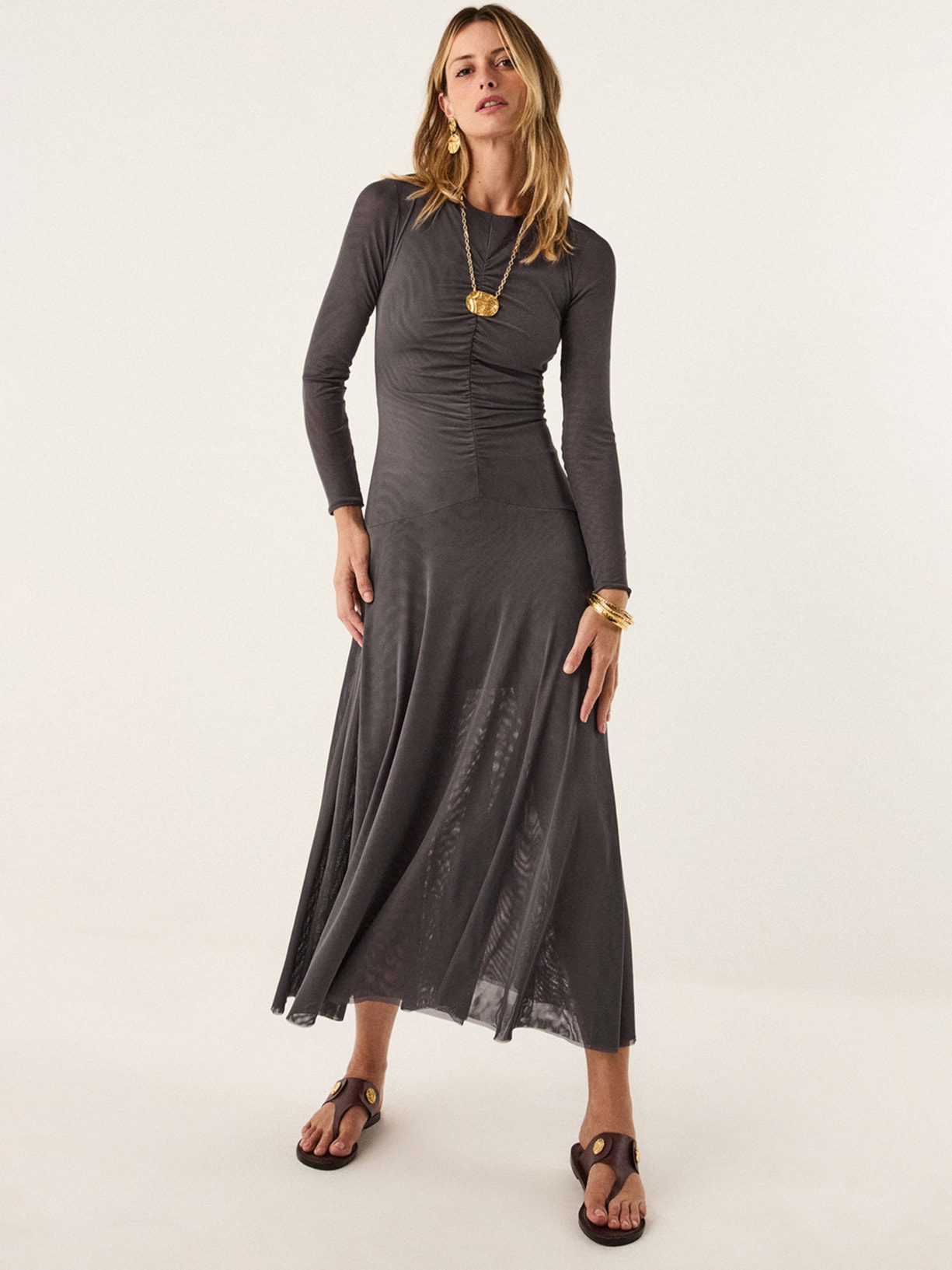 Vestido Midi Susana Cinza Vix