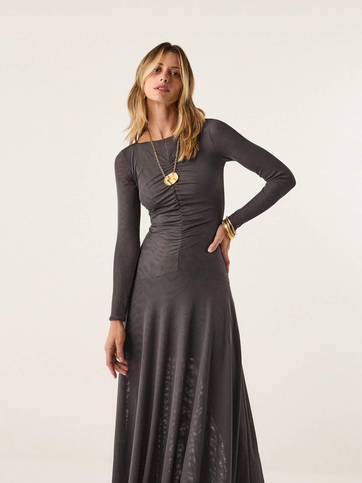 Vestido Midi Susana Cinza Vix