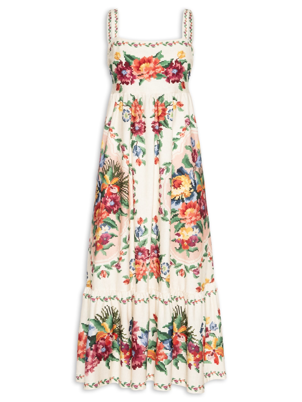 Vestido Midi Tapete De Flor Off White Farm