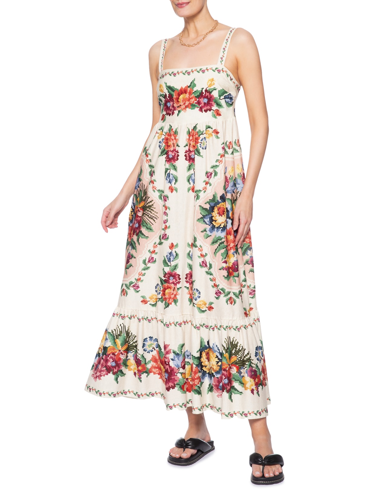 Vestido Midi Tapete De Flor Off White Farm