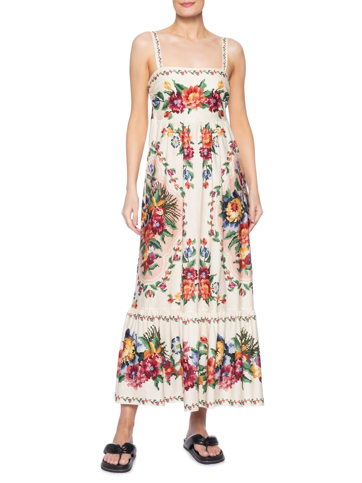 Vestido Midi Tapete De Flor Off White Farm