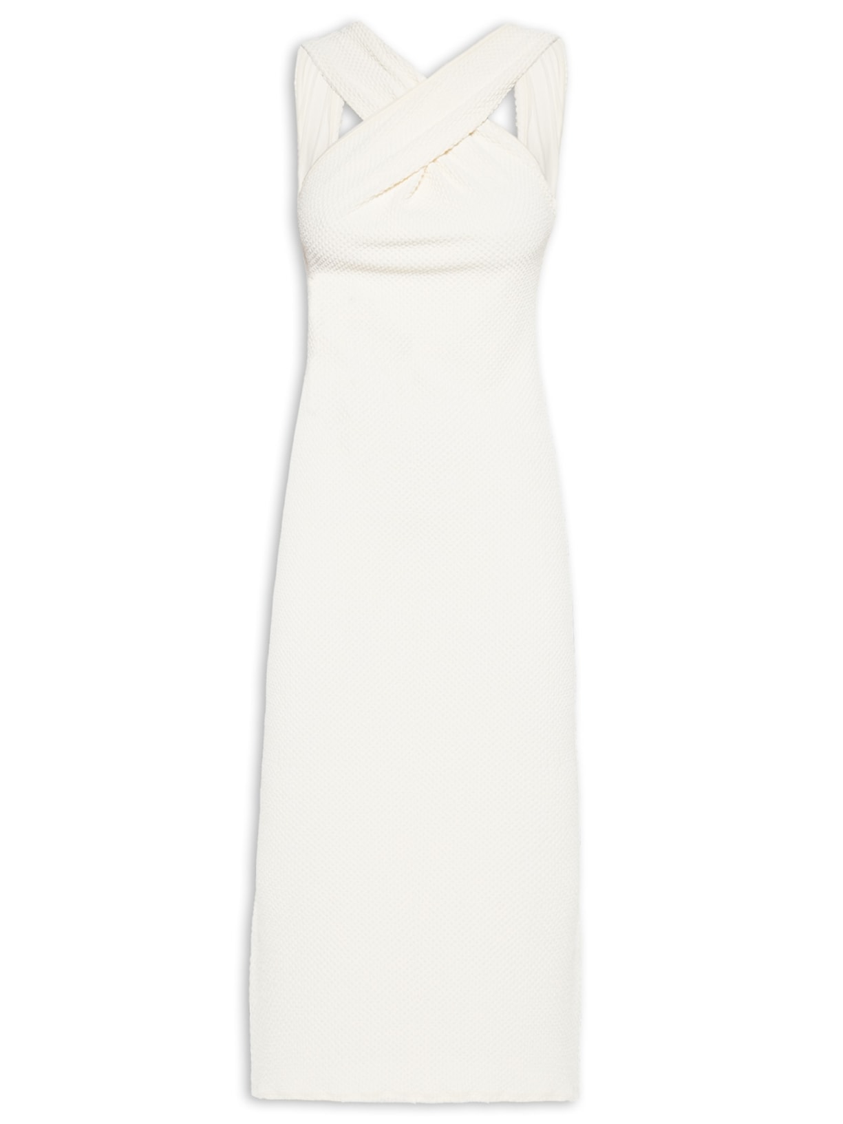 Vestido Midi Textura Longo - Branco