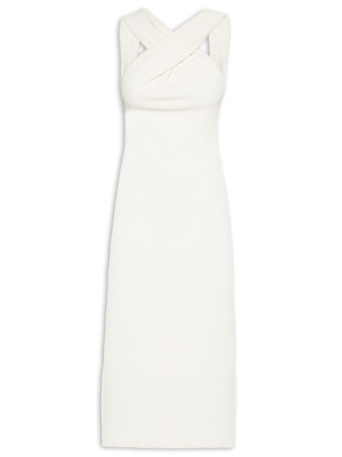 Vestido Midi Textura Longo - Branco