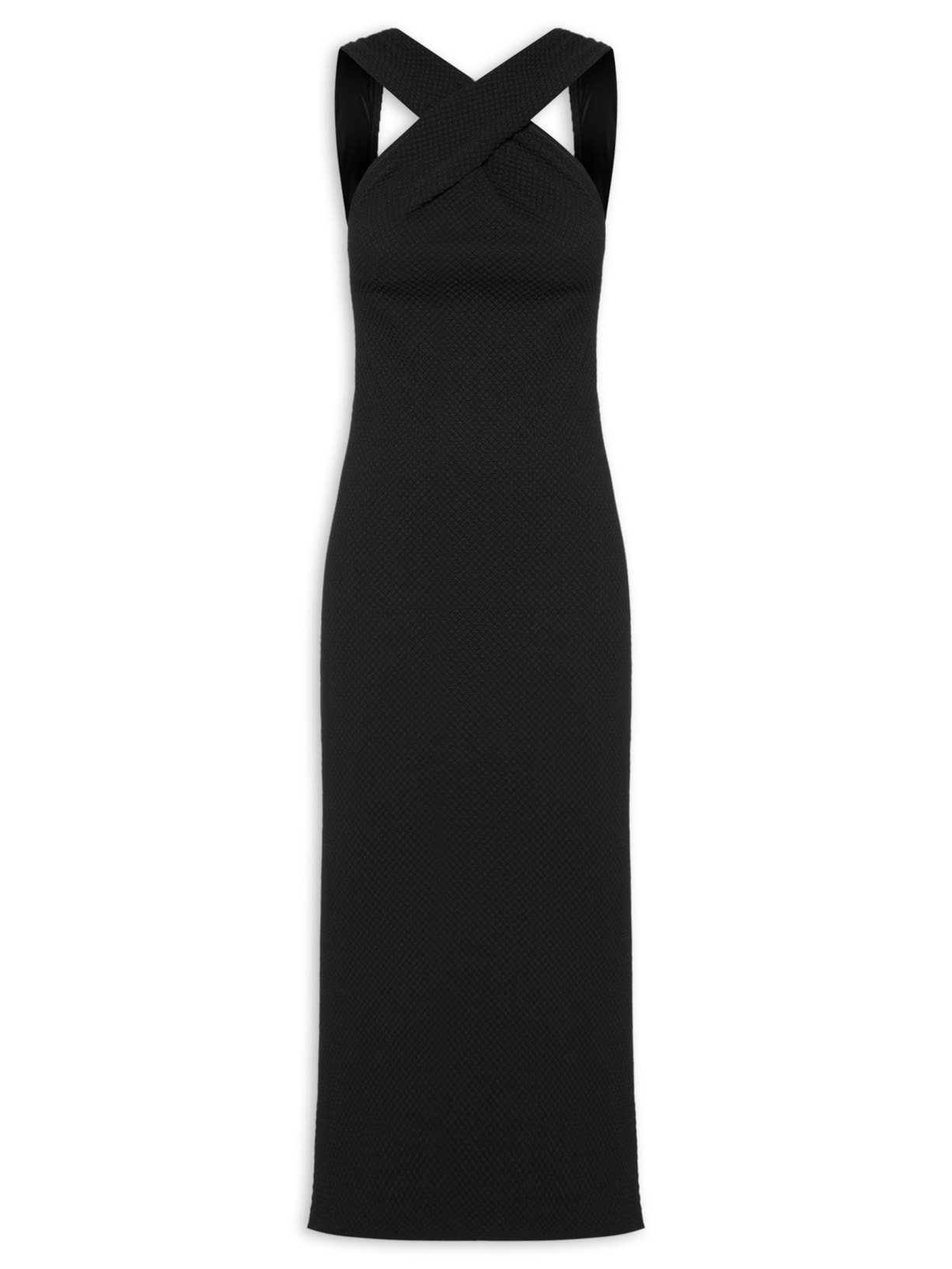 Vestido Midi Textura Longo - Preto