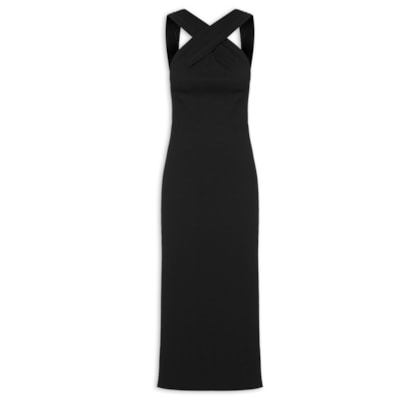 Vestido Midi Textura Longo - Preto