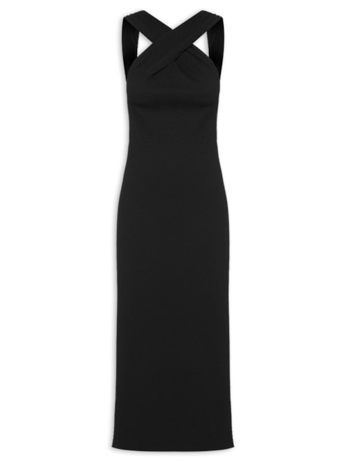 Vestido Midi Textura Longo - Preto