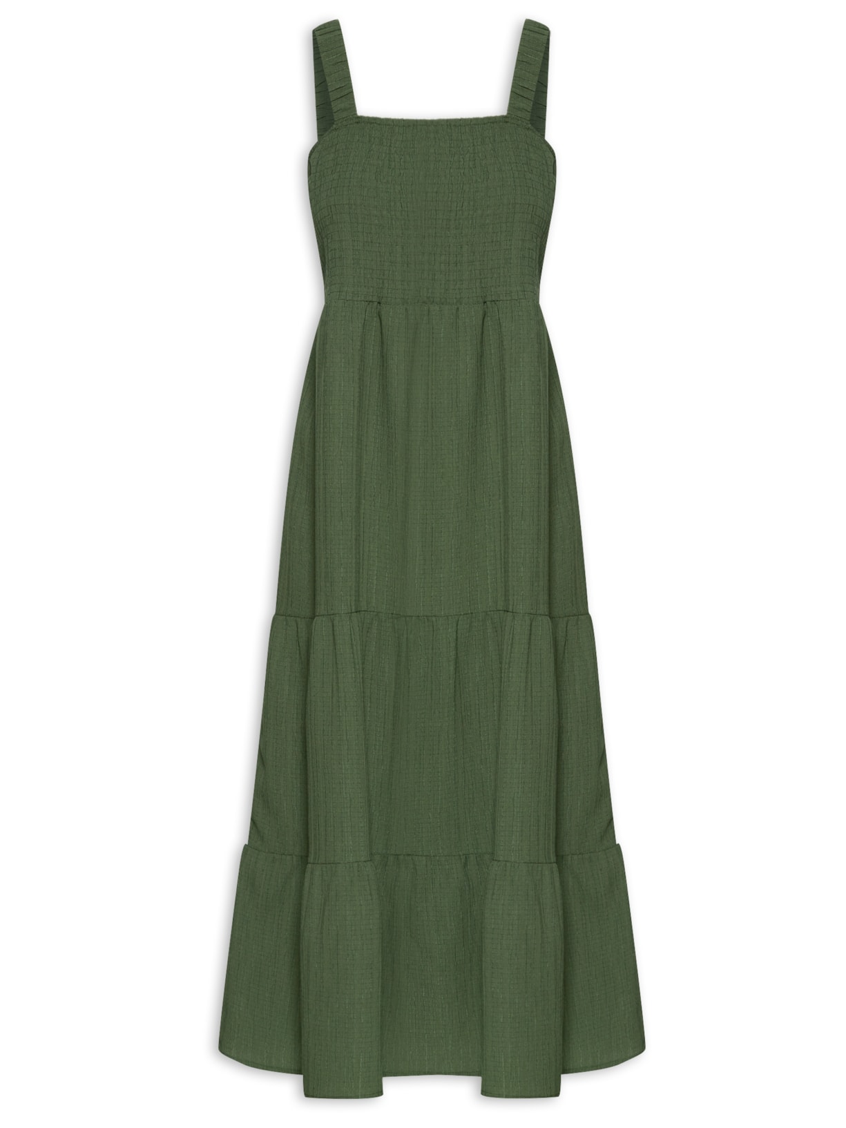 Vestido Midi Texturizado Decote Reto - Verde