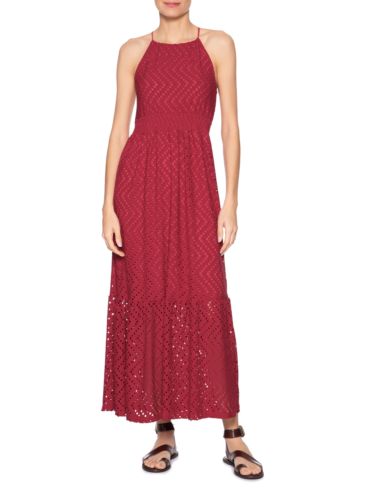 Vestido Midi Texturizado Vermelho Basiq