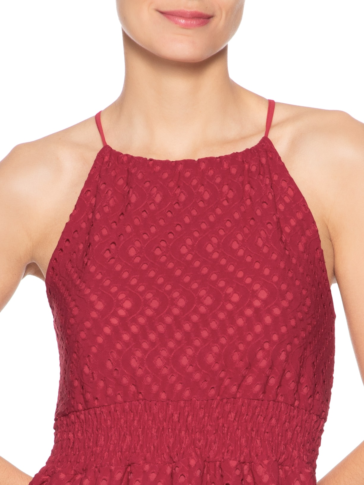 Vestido Midi Texturizado Vermelho Basiq