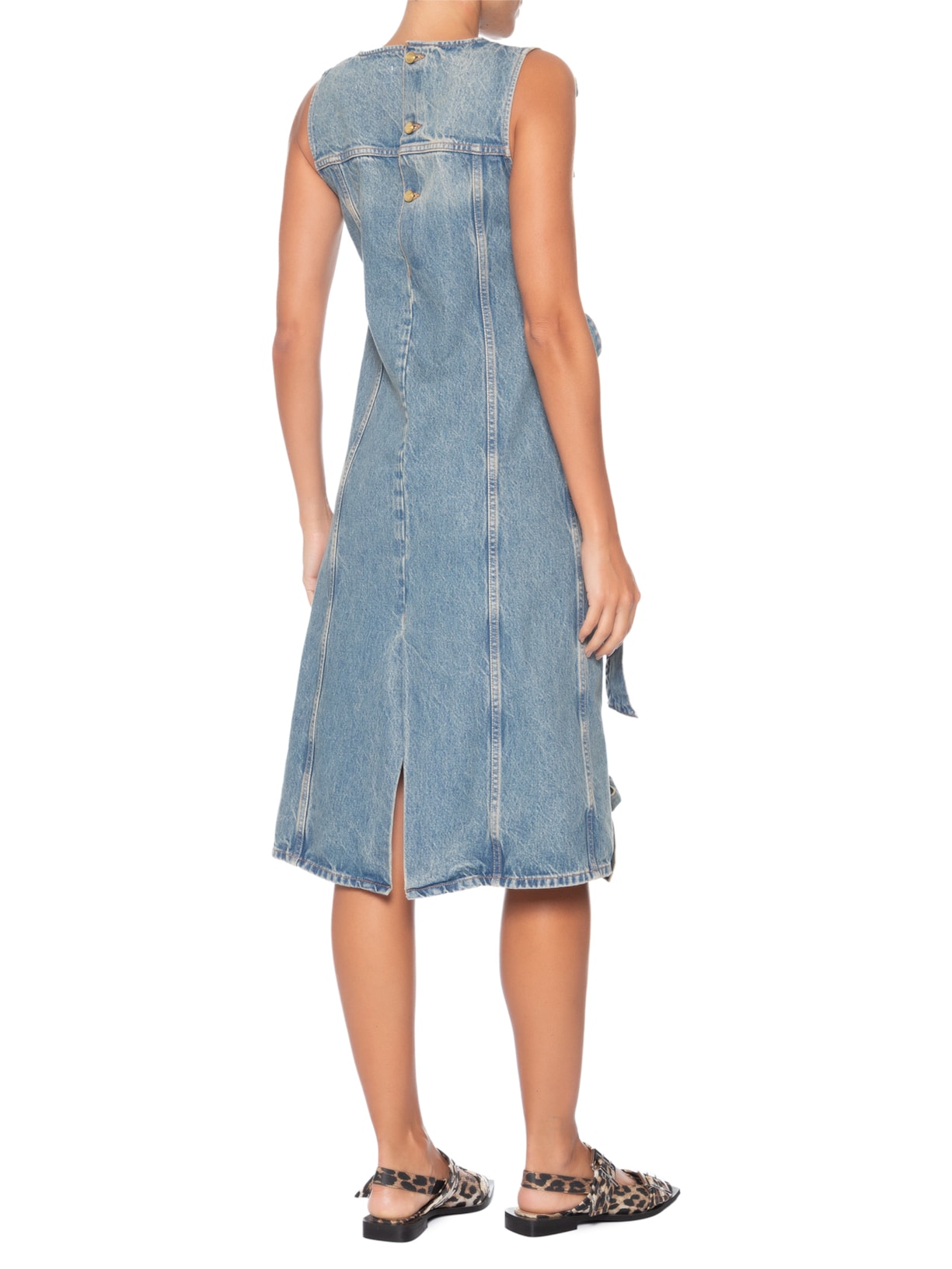 Vestido Midi Tint Rigid Denim Bow Azul Ganni