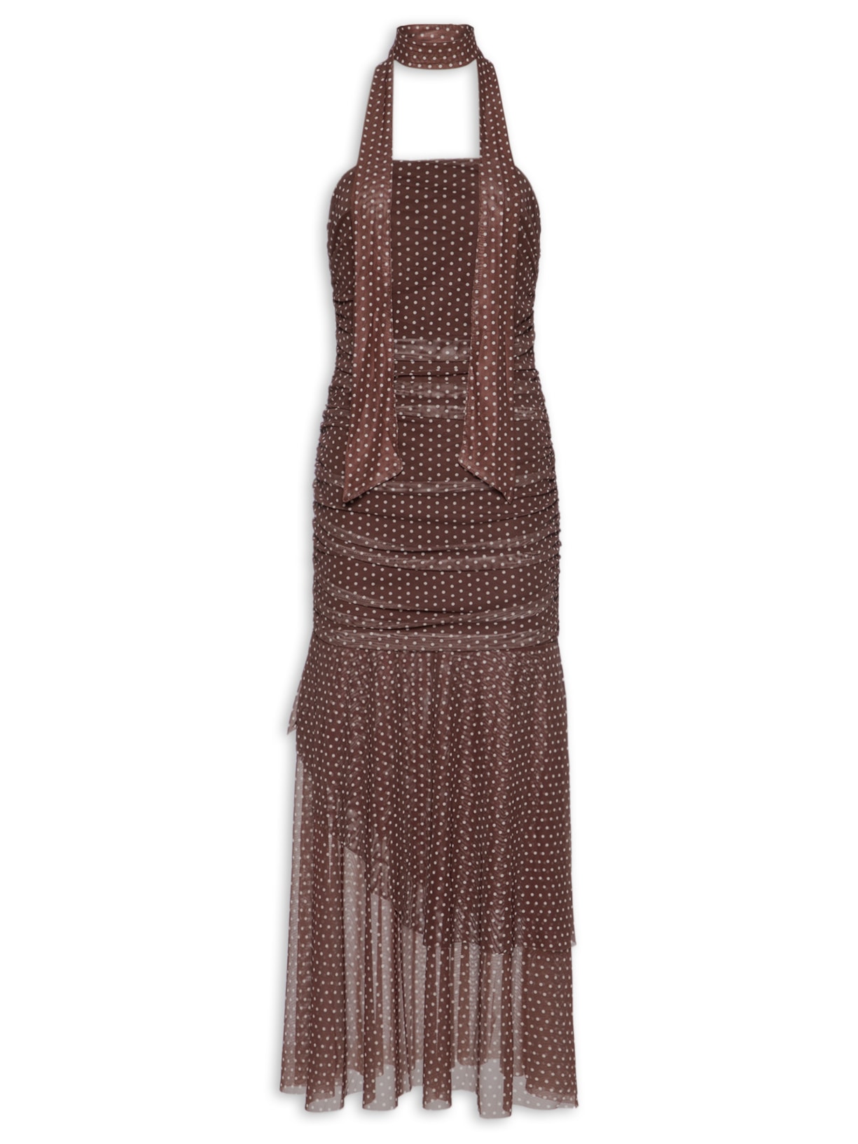 Vestido Midi Tomara Que Caia em Poá - Marrom
