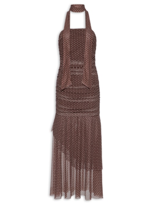 Vestido Midi Tomara Que Caia em Poá - Marrom