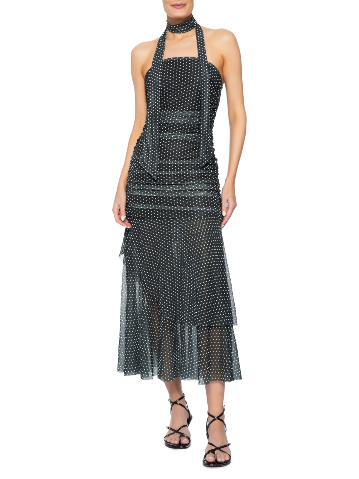 Vestido Midi Tomara Que Caia em Poá Preto Market 33