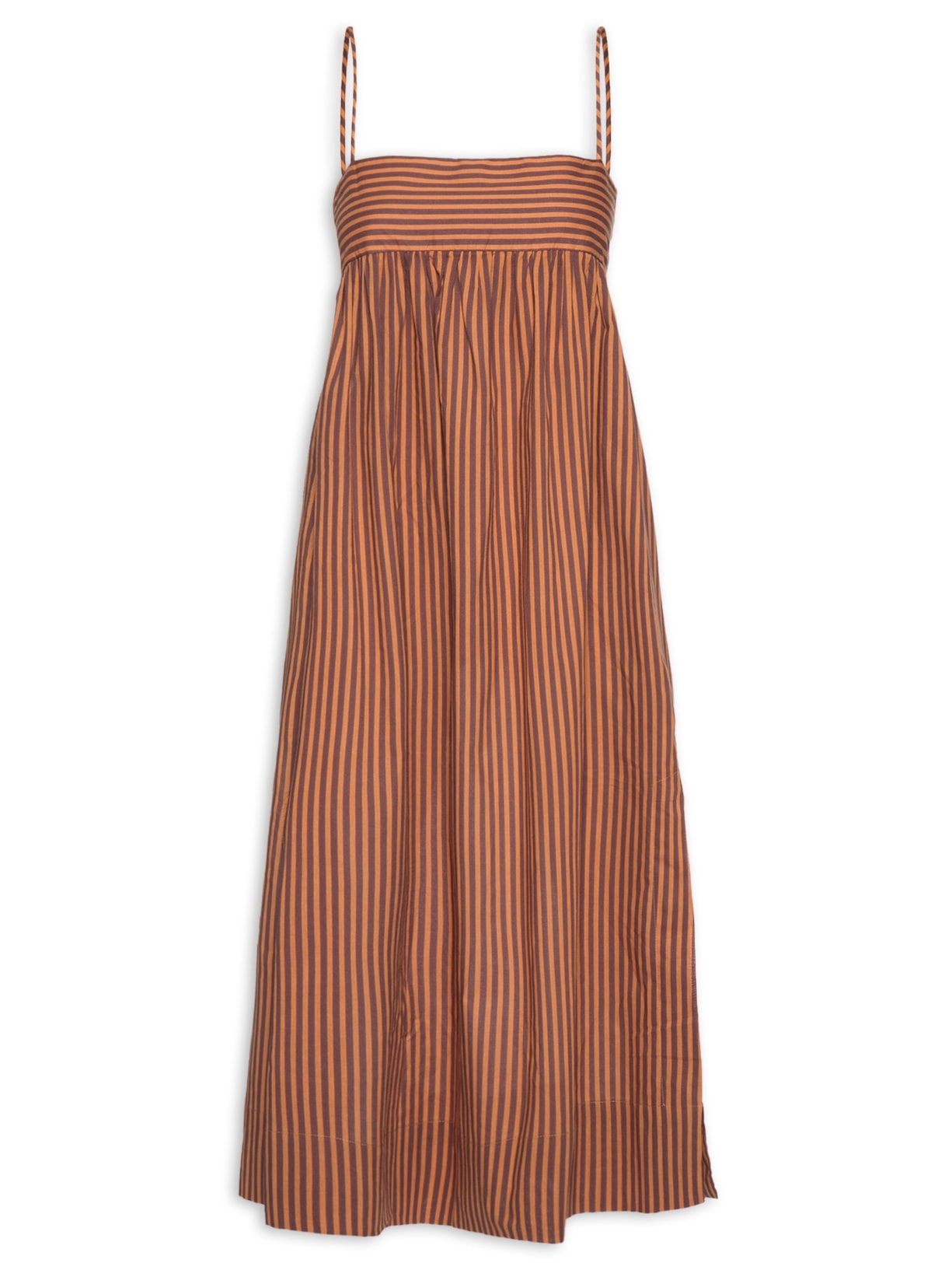 Vestido Midi Top Faixa Listrado - Laranja