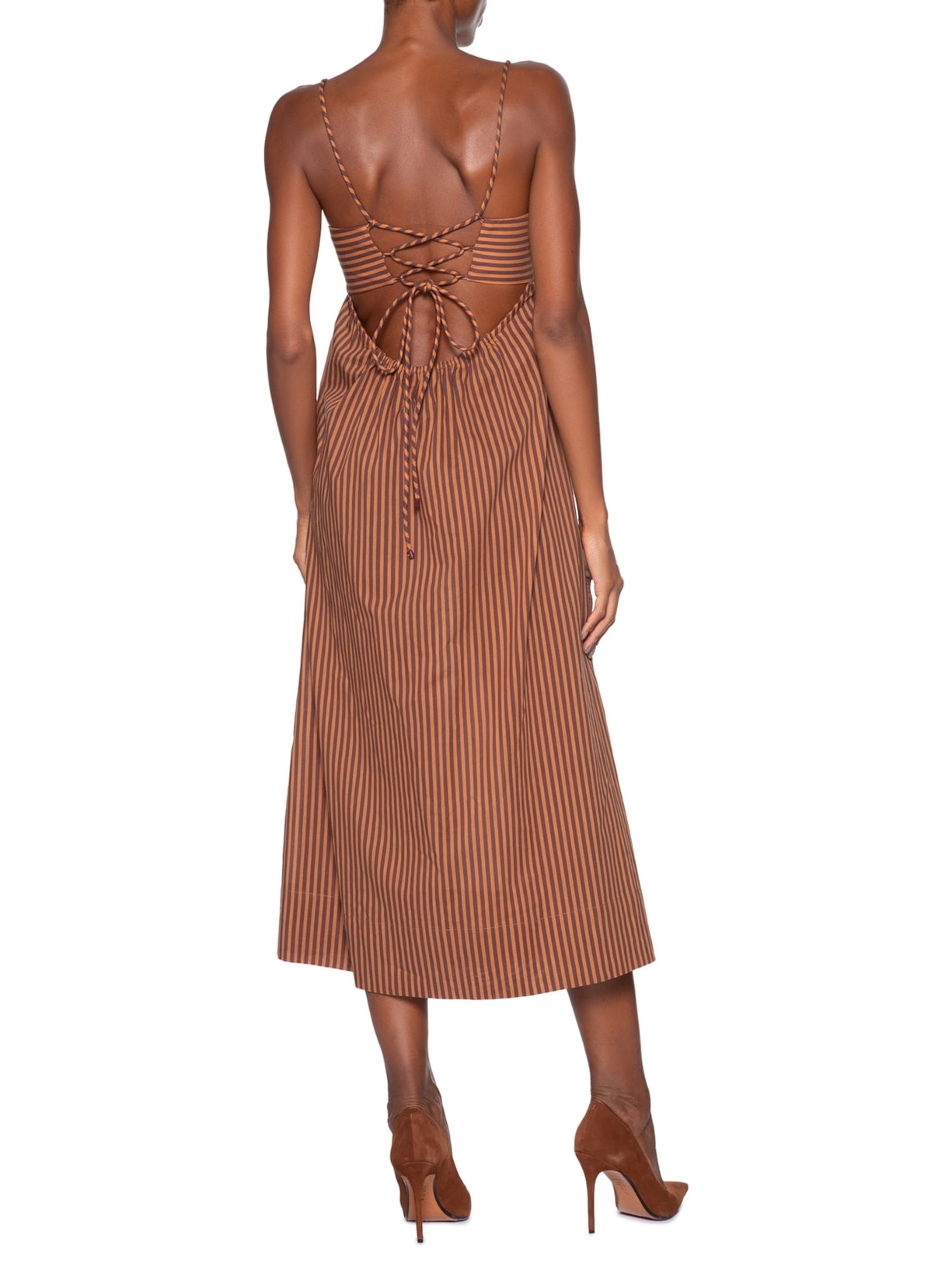 Vestido Midi Top Faixa Listrado Laranja Animale