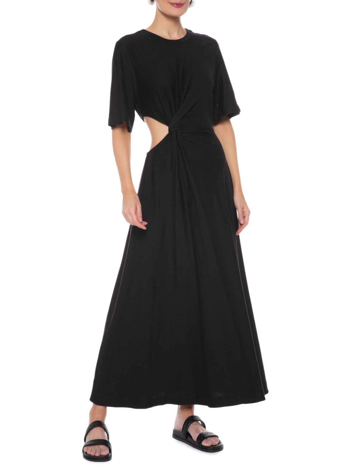 Vestido Midi Torção Preto Farm