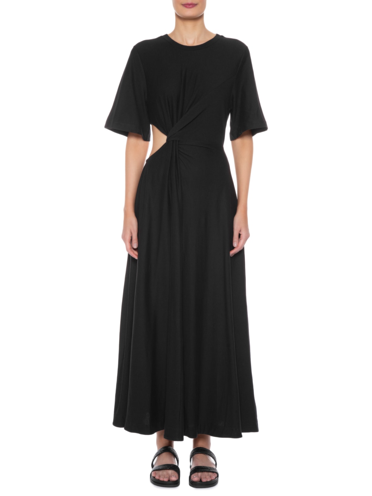 Vestido Midi Torção Preto Farm