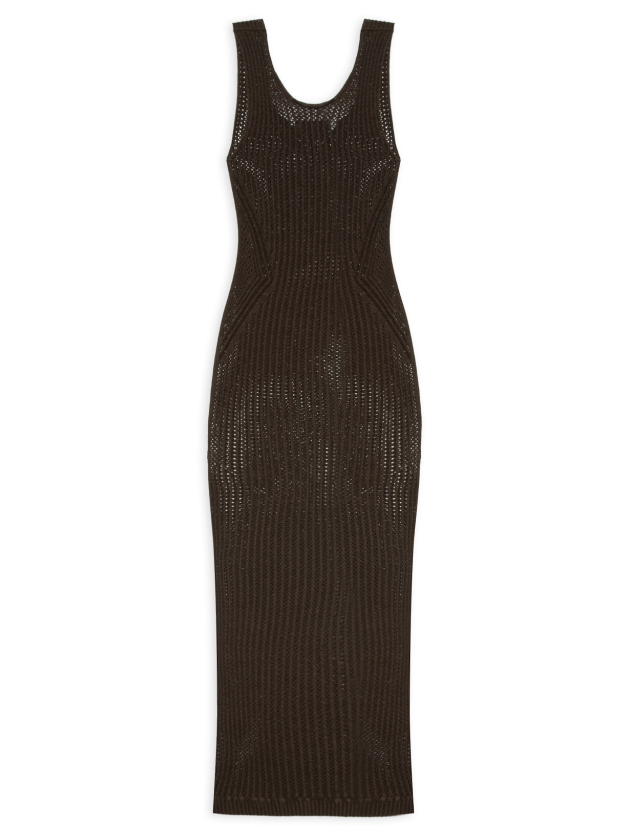 Vestido Midi Trama Perfurada - Marrom
