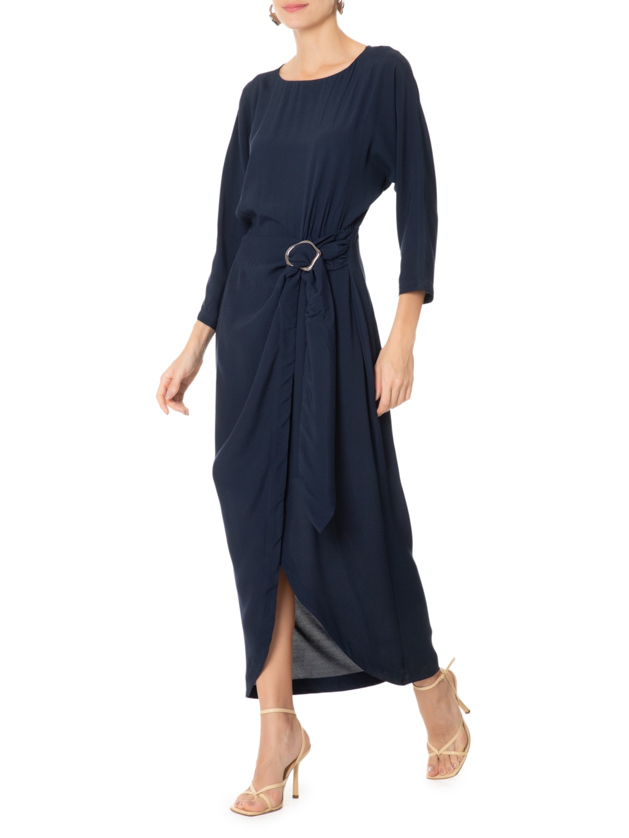Vestido Midi Transpasse Azul Shoulder