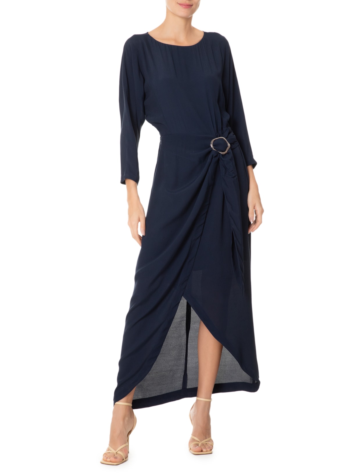 Vestido Midi Transpasse Azul Shoulder