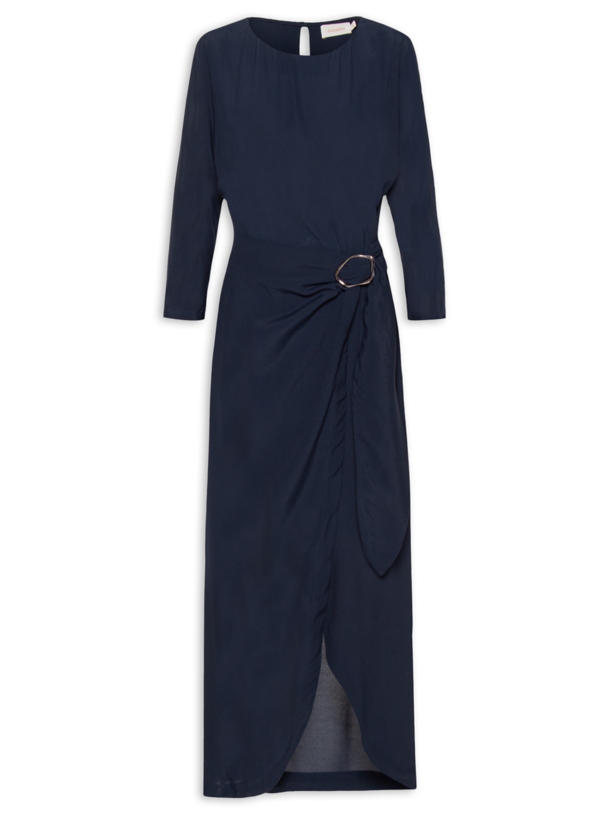 Vestido Midi Transpasse Azul Shoulder