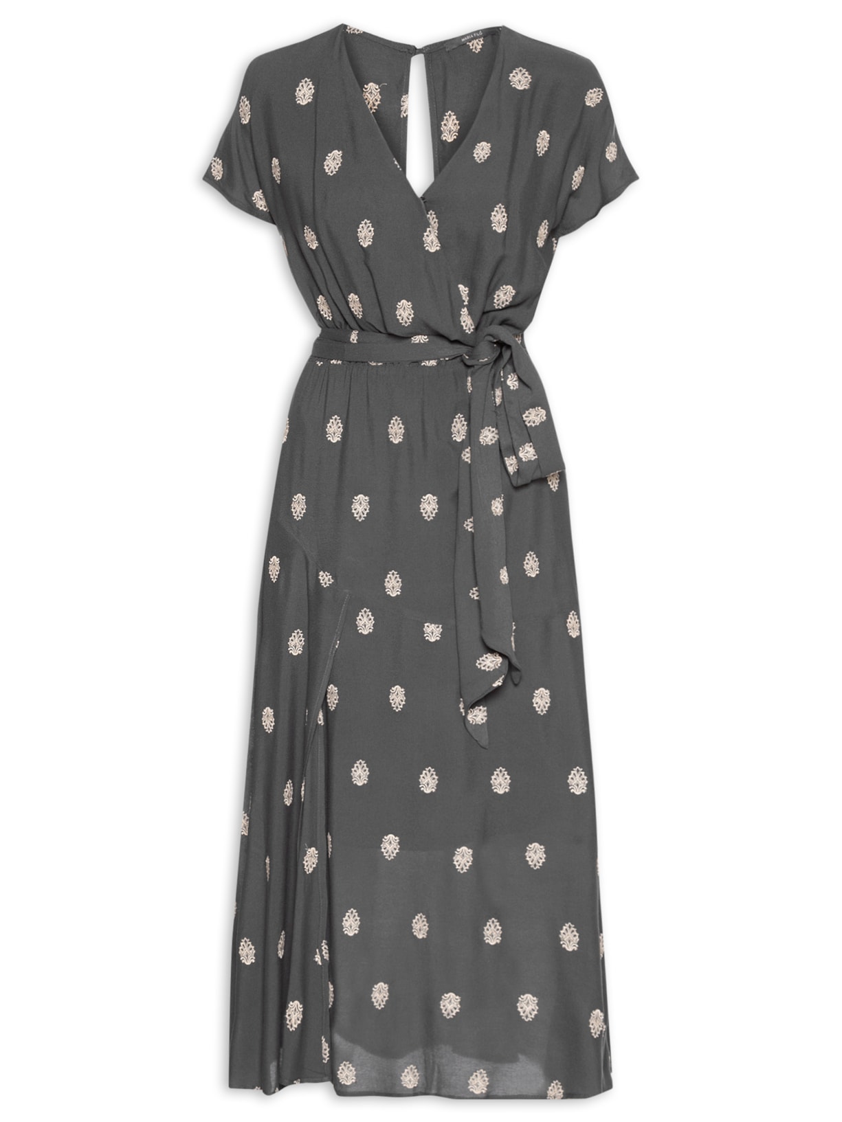 Vestido Midi Transpasse Bordado Eclipse - Preto